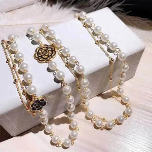 Camellia Flower Necklace Pearl Double Layer Necklace for Women