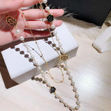Camellia Flower Necklace Pearl Double Layer Necklace for Women