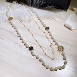 Camellia Flower Necklace Pearl Double Layer Necklace for Women