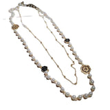 Camellia Flower Necklace Pearl Double Layer Necklace for Women
