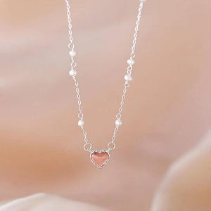 VENTFILLE Silver Heart Crystal Pearl Necklace Vintage J