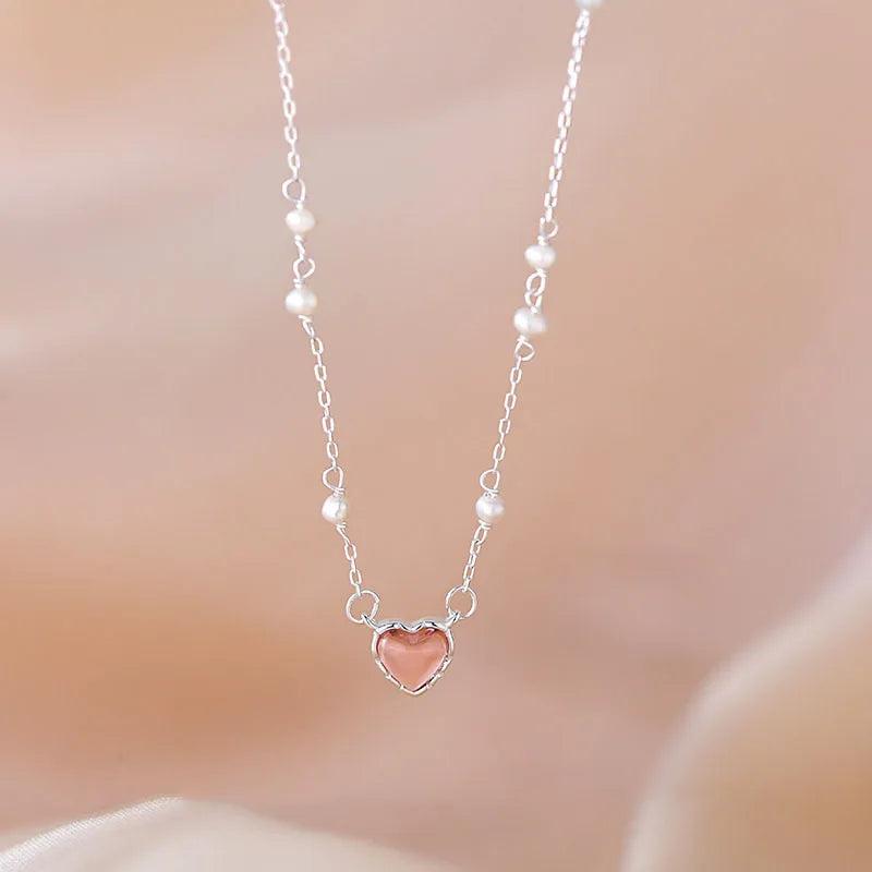 VENTFILLE Silver Heart Crystal Pearl Necklace Vintage J