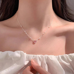VENTFILLE Silver Heart Crystal Pearl Necklace Vintage J