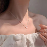 VENTFILLE Silver Heart Crystal Pearl Necklace Vintage J
