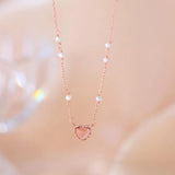 VENTFILLE Silver Heart Crystal Pearl Necklace Vintage J