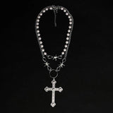 Retro Cross Pearl Necklace Gothic Metal Jewelry for Women