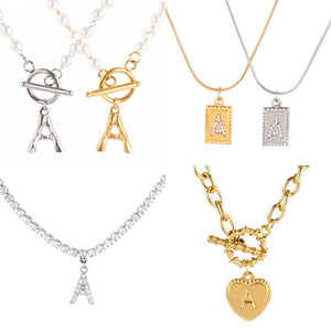Letter Necklace Stainless Steel Alphabet Initial Pearl Zircon Pendant