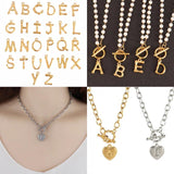 Letter Necklace Stainless Steel Alphabet Initial Pearl Zircon Pendant