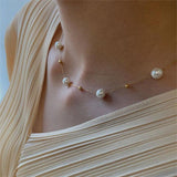 Minimalism Pearl Beading Pendant Short Clavicle Chain Necklace