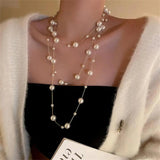 Long Pearl Temperament Necklace Multilayer Clavicle Chain Female Pendants Gift