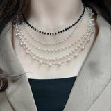 Stainless Steel Women's Choker Necklace Pearl Strand Beads Neck Chain Jewelry