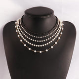Stainless Steel Women's Choker Necklace Pearl Strand Beads Neck Chain Jewelry
