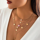 Vintage Pearl Necklaces Geometric Multi-layer Pendant Chain Necklace
