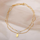Stainless Steel Oval Pendant Necklace with Pearl Charm