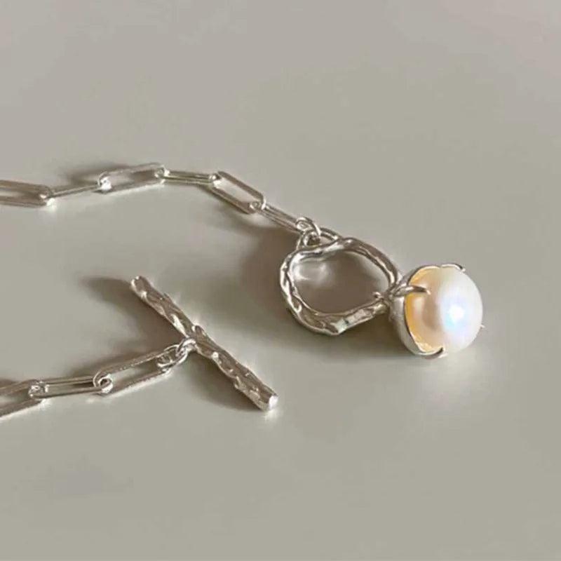 South Korea OT Button Natural Pearl Ball Texture Sweater Necklace