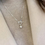 South Korea OT Button Natural Pearl Ball Texture Sweater Necklace