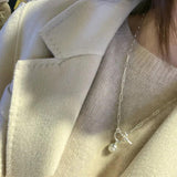 South Korea OT Button Natural Pearl Ball Texture Sweater Necklace