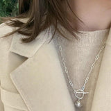 South Korea OT Button Natural Pearl Ball Texture Sweater Necklace
