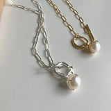 South Korea OT Button Natural Pearl Ball Texture Sweater Necklace