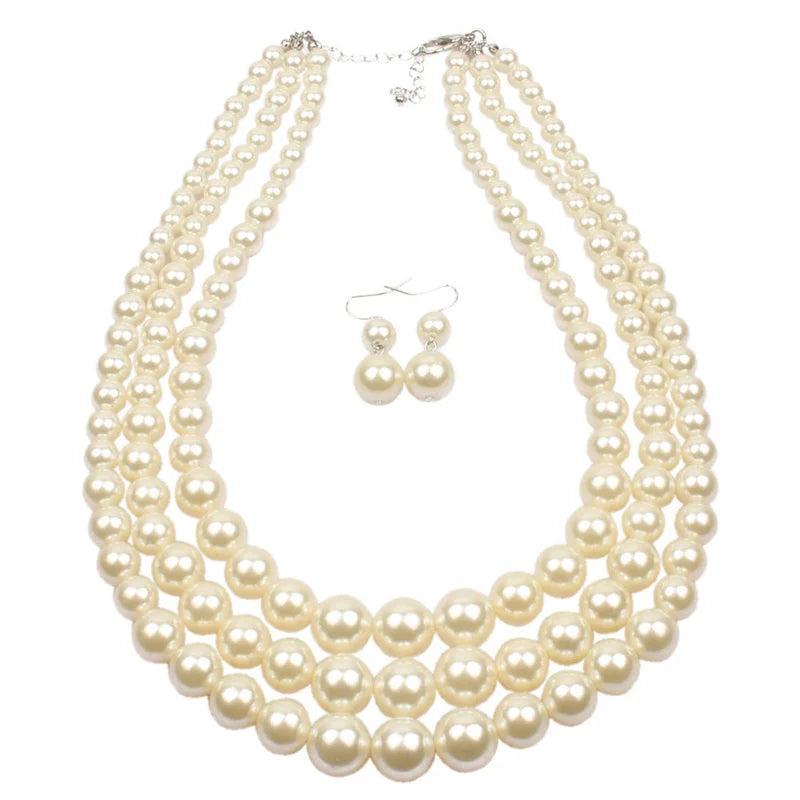 Multi-Layer Pearl Bead Chain Necklace for Women Wedding