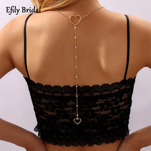 Efily Love Heart Pendant Backdrop Necklace Wedding Dress Accessories