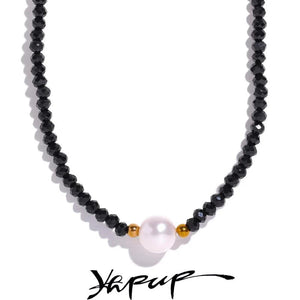 Crystal Beads Chain Pearl Collar Necklace for Women