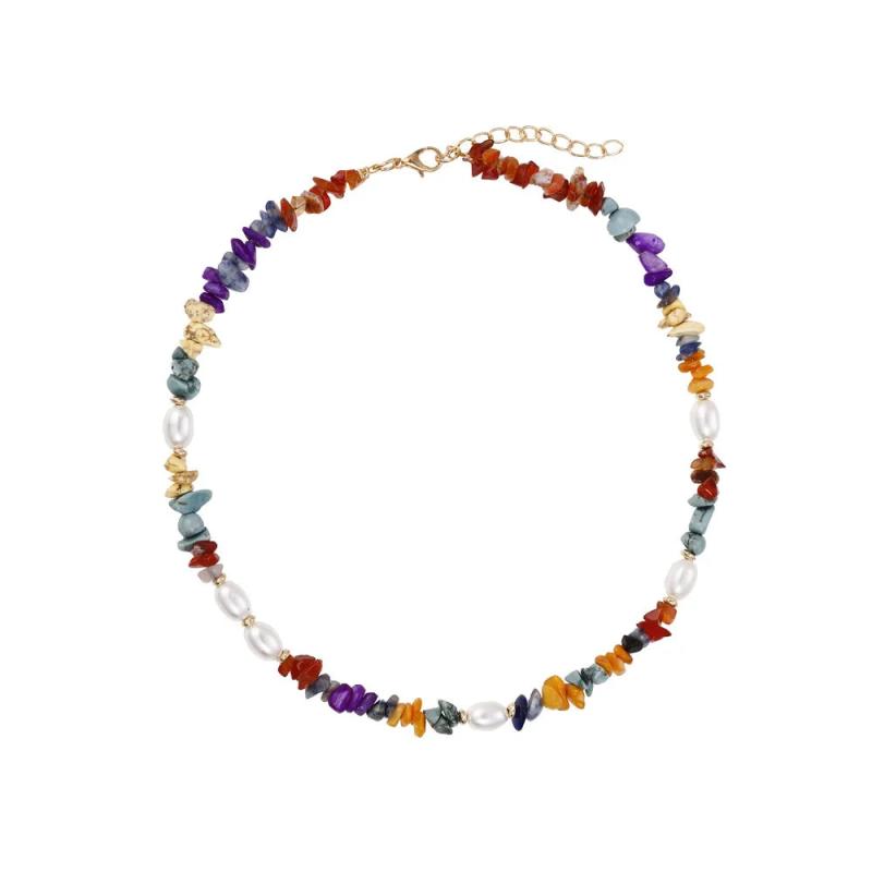 Mixed Colors Natural Stone Pearl Necklace for Women