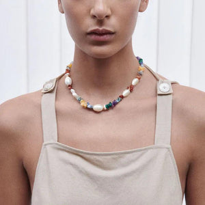 Mixed Colors Natural Stone Pearl Necklace for Women