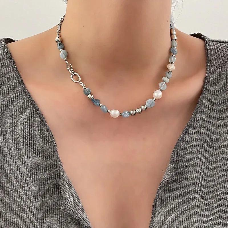 Freshwater Pearl Crystal Necklace Baroque Stone Pendant