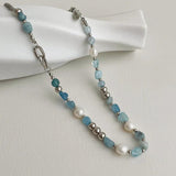 Freshwater Pearl Crystal Necklace Baroque Stone Pendant