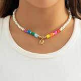 Polymer Clay Pearl Chain Necklace for Women Wedding Bride Boho Shell Pendant