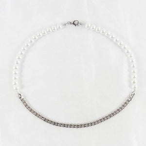 Men's Stainless Steel Cuban Chain Necklace with Half Pearls