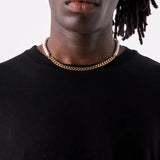 Men's Stainless Steel Cuban Chain Necklace with Half Pearls