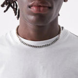 Men's Stainless Steel Cuban Chain Necklace with Half Pearls