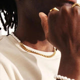 Men's Stainless Steel Cuban Chain Necklace with Half Pearls