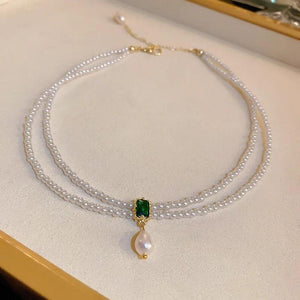 French Double Layer Sense Palace Retro Light Niche Pearl Necklace Female