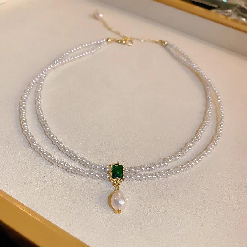 French Double Layer Sense Palace Retro Light Niche Pearl Necklace Female