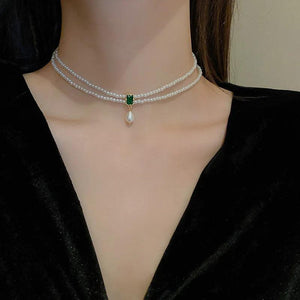 French Double Layer Sense Palace Retro Light Niche Pearl Necklace Female
