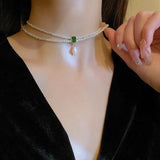 French Double Layer Sense Palace Retro Light Niche Pearl Necklace Female