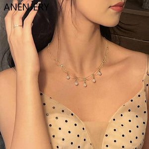 Kpop Pearl Choker Necklace Double Layer Chain Pendant For Women Jewelry