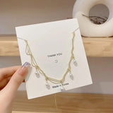 Kpop Pearl Choker Necklace Double Layer Chain Pendant For Women Jewelry