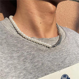 Pearl Beads Stainless Steel Necklace Men Punk Chains Jewelry
