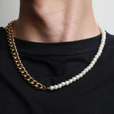 Pearl Beads Stainless Steel Necklace Men Punk Chains Jewelry