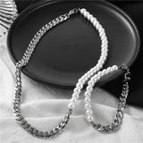 Pearl Beads Stainless Steel Necklace Men Punk Chains Jewelry