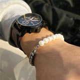 Pearl Beads Stainless Steel Necklace Men Punk Chains Jewelry
