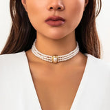 Vintage Pearl Choker Necklace for Women Goth Rhinestone Chain