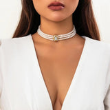 Vintage Pearl Choker Necklace for Women Goth Rhinestone Chain