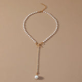 Vintage Beaded Choker Bow Pearl Pendant Necklace for Women