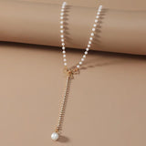 Vintage Beaded Choker Bow Pearl Pendant Necklace for Women