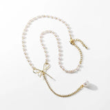 Vintage Beaded Choker Bow Pearl Pendant Necklace for Women
